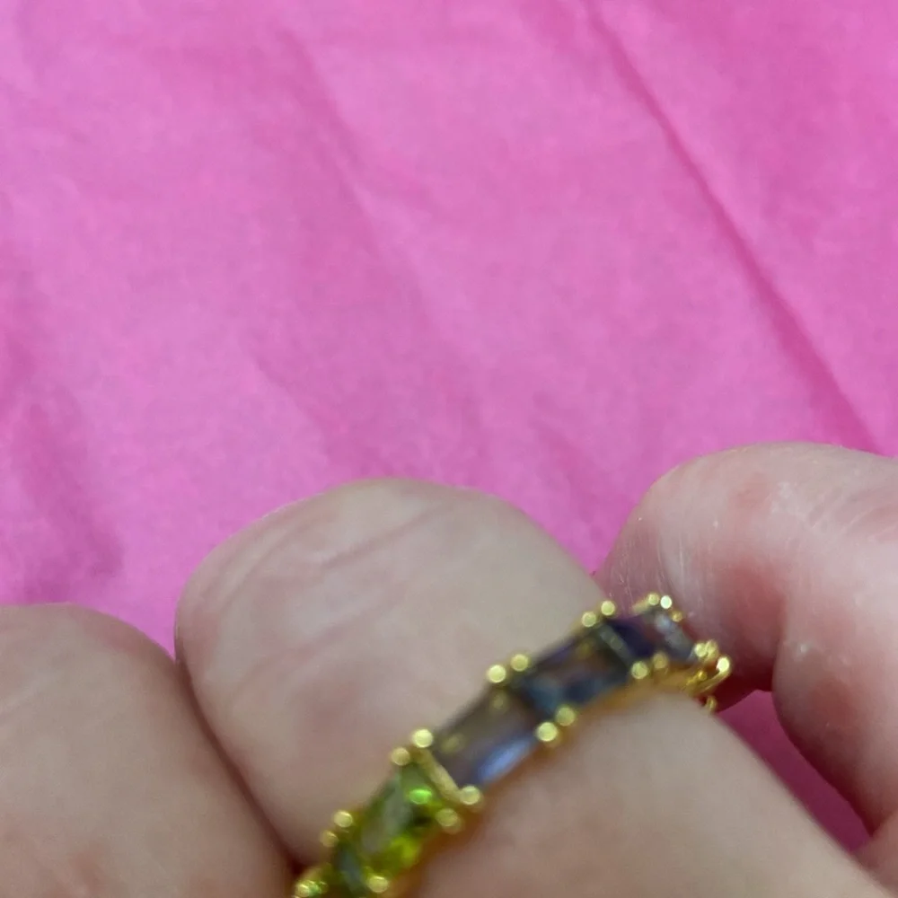 Gold-Tone Multi-Stone Eternity Ring - Pink/Red Stones
